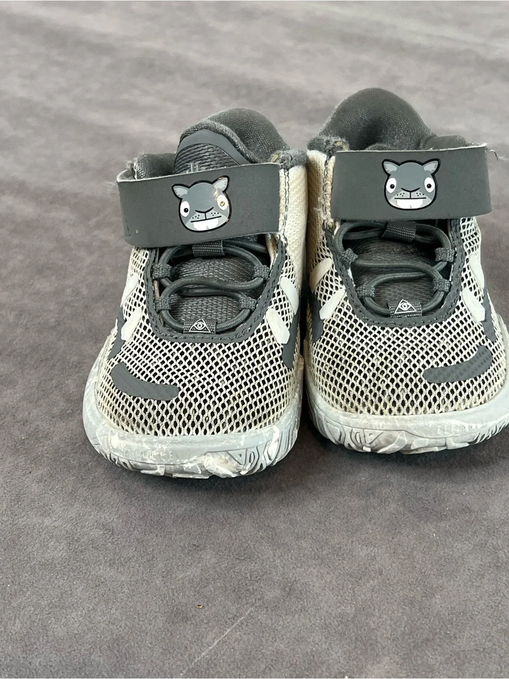 Nike Kids Gray and Black Mesh Sneakers with Hippo Strap
